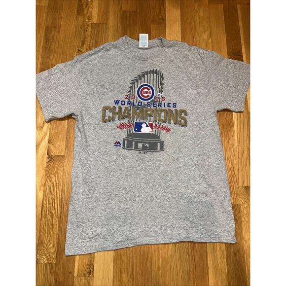 Majestic Chicago Cubs 2016 MLB World Series Champions Gray T-Shirt‎ Men's L - Picture 1 of 4